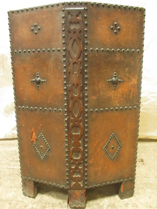 Arts & Crafts Oak Leather Bound and Studded Stick Stand