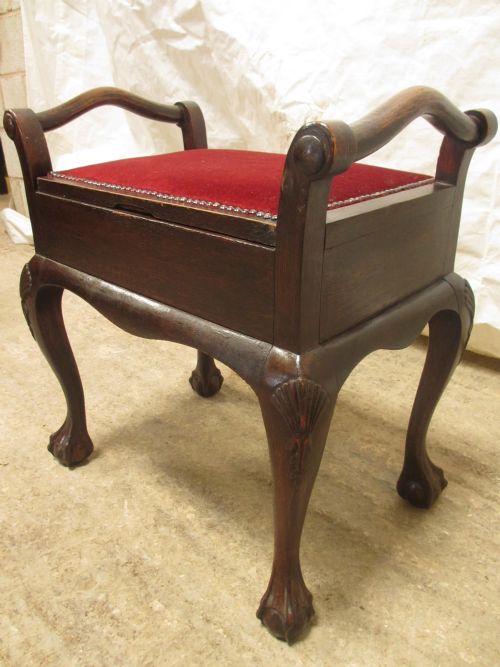 Victorian Carved Oak Lift Up Seat Storage Piano Stool