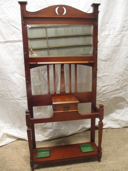 Edwardian Mahogany Art Nouveau Mirror Back Hall Stand