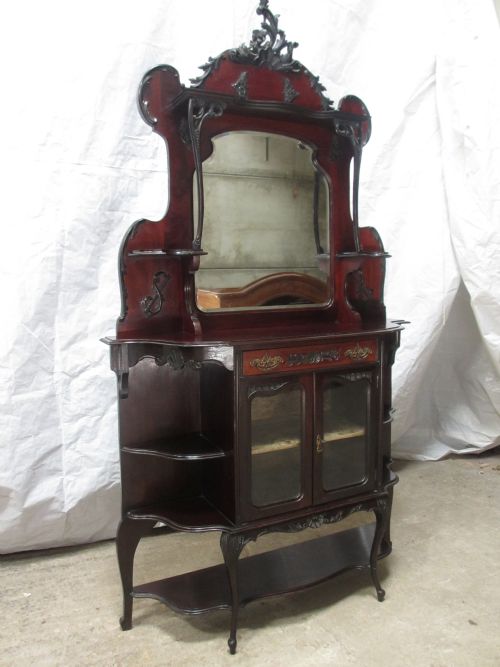 Victorian Carved Mahogany Art Nouveau Mirror Backed Side Cabinet 
