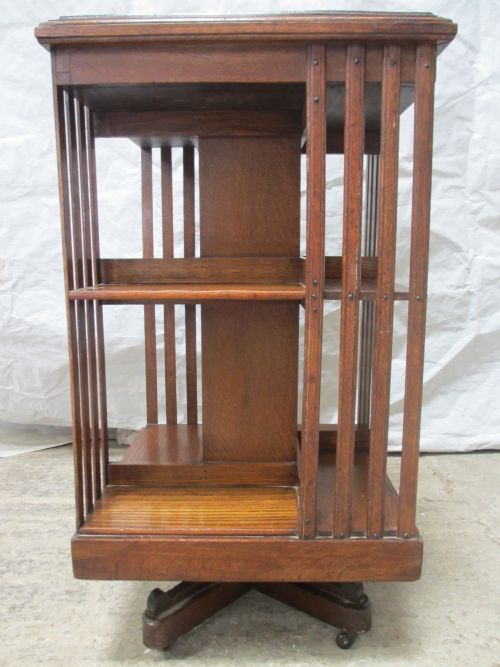 Victorian / Edwardian Oak 2 Tier Square Revolving Bookcase