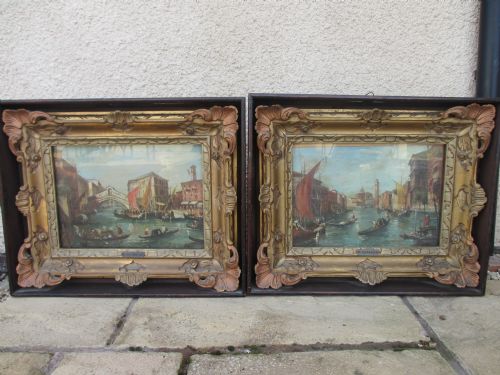 F. Guarana Pair of Oil on Canvas of Venice 19th Century Scenes