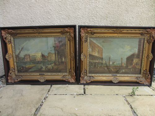 F. Guarana Pair of Oil on Canvas of Venice 19th Century Scenes