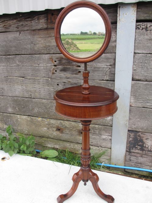 Victorian Mahogany Circular Bevel Mirror Adjustable Shaving Stand