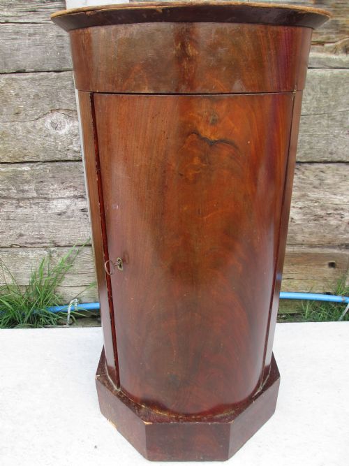 19th Century Flame Mahogany Cylinder Bedside Pot Cupboard