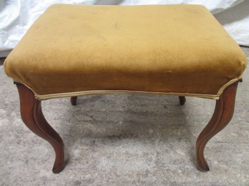 19th Century Walnut Cabriole Legged Rectangular Upholstered Dressing Stool