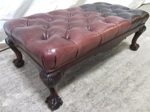 Good Sized Edwardian Mahogany and Button Leather Upholstered Footstool