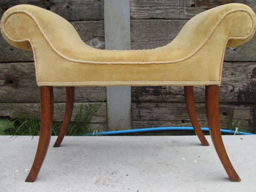 Superb 19th Century Walnut Framed Upholstered Window Seat Stool