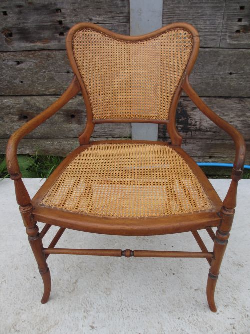 Nicely Figured 19th Century Beech-wood Bergere Caned Armchair