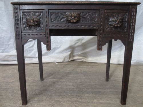 Victorian Carved Oak Green Man Low Boy Side Table