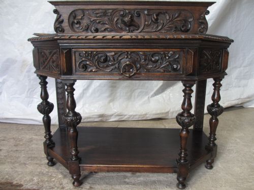 Victorian Quality Carved Oak Console Side Table with Canted Corners