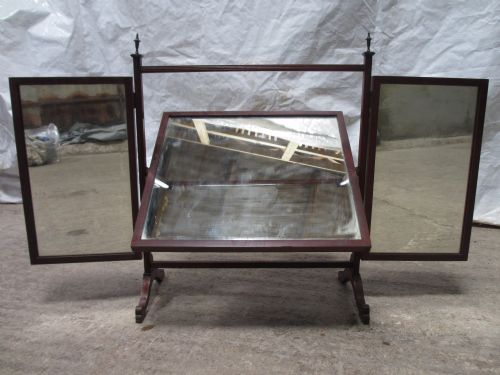 Regency Mahogany and Strung Folding Triptych Dressing Table Mirror