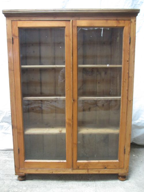 Victorian Pine Glazed 2 Door Adjustable Bookcase Cabinet