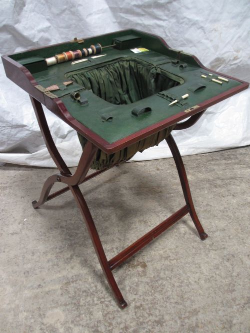 Superb 19th Century Mahogany Fold Up Campaign Sewing Table Box