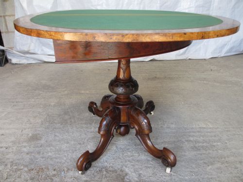 SUPERB 19TH CENTURY CARVED BURR WALNUT DEMILUNE SLIGHTLY OVAL FOLD OVER CARD GAMES TABLE - ADDITIONAL PHOTO 1