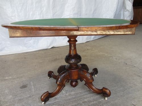 SUPERB 19TH CENTURY CARVED BURR WALNUT DEMILUNE SLIGHTLY OVAL FOLD OVER CARD GAMES TABLE - ADDITIONAL PHOTO 2