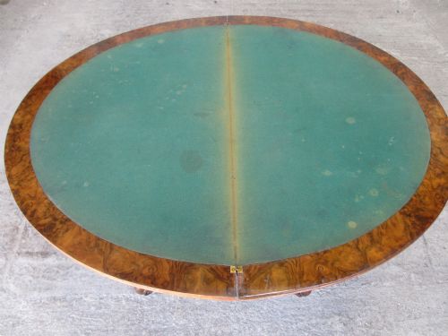 SUPERB 19TH CENTURY CARVED BURR WALNUT DEMILUNE SLIGHTLY OVAL FOLD OVER CARD GAMES TABLE - ADDITIONAL PHOTO 4