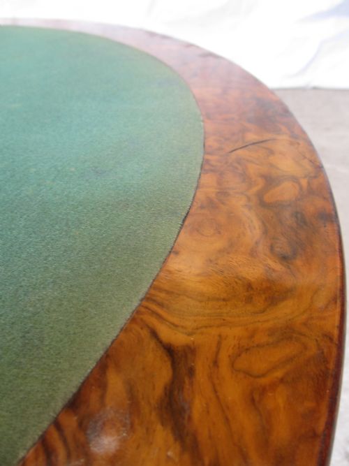 SUPERB 19TH CENTURY CARVED BURR WALNUT DEMILUNE SLIGHTLY OVAL FOLD OVER CARD GAMES TABLE - ADDITIONAL PHOTO 5