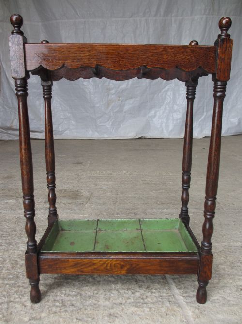 Victorian Turned Oak 3 Compartment Stick Stand