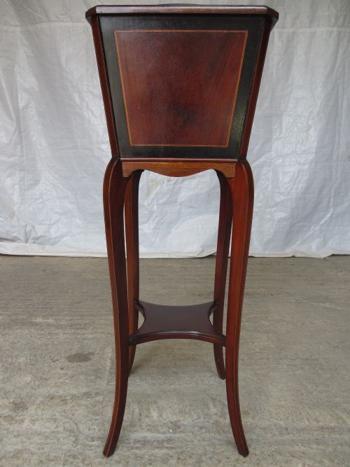 Edwardian Tapering Square Inlaid Mahogany and Ebonised Jardiniere Plant Stand