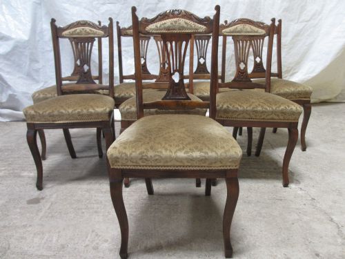 Set of 8 Edwardian Beechwood Splat Back and Carved Dining Chairs