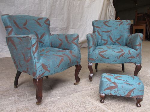 Pair of Late Victorian / Edwardian Upholstered Tub Armchairs
