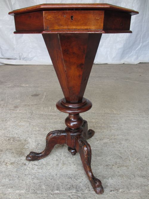 Victorian Walnut Trumpet Sewing Table Work Box