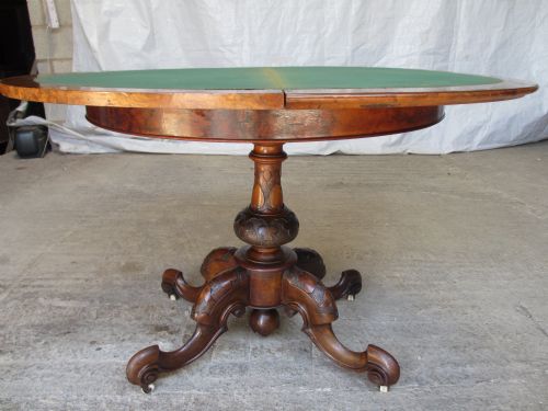 SUPERB 19TH CENTURY CARVED BURR WALNUT DEMILUNE SLIGHTLY OVAL FOLD OVER CARD GAMES TABLE - ADDITIONAL PHOTO 6