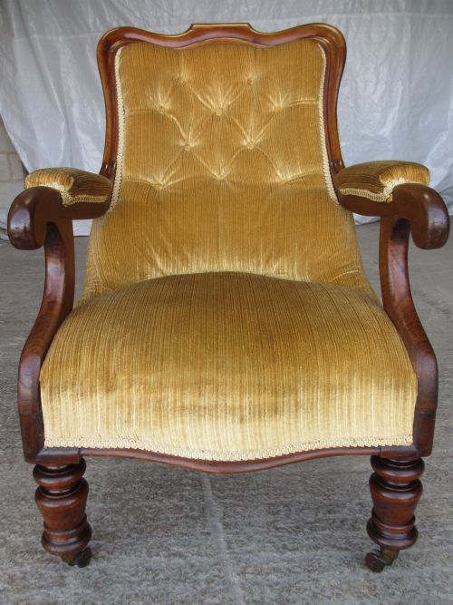 Victorian Mahogany Button Back Open Armchair