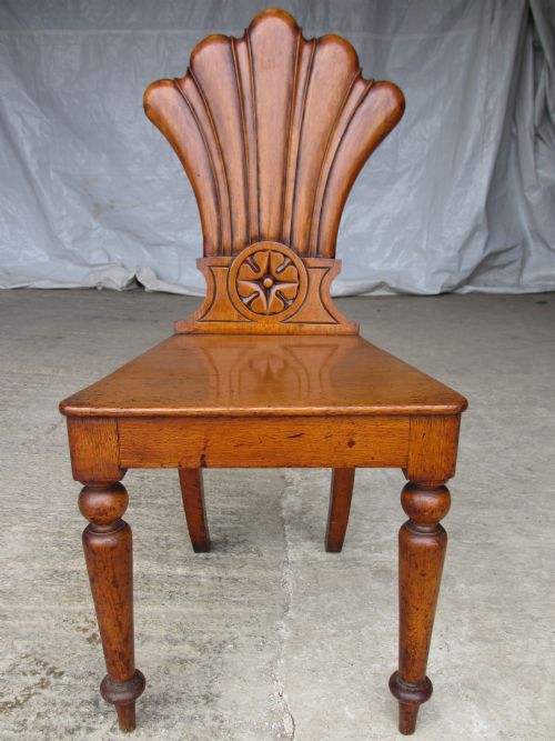 Early 19th Century Mahogany Fan Carved Back Hall Chair