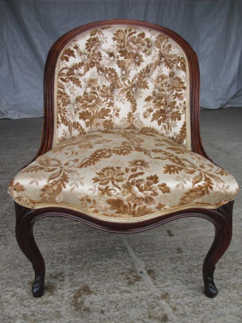 Victorian Mahogany Lady's Showood Framed Serpentine Front Fireside Armchair