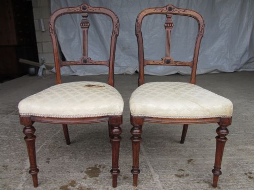 Pair of Victorian Carved Mahogany Bar & Splat Back Side Dining Chairs