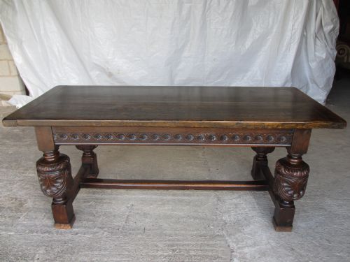 Superb Sturdy Jacobean Style Carved Oak Refectory Dining Table