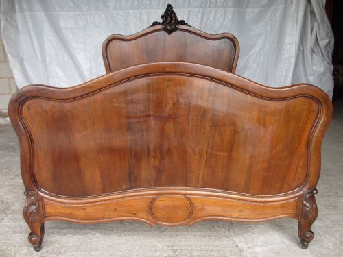 French Carved Mahogany Double Bed with Shaped Side Rails