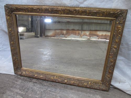 Large Rectangular Bevel Edged Mantel Hall Mirror in Carved Guilt Frame