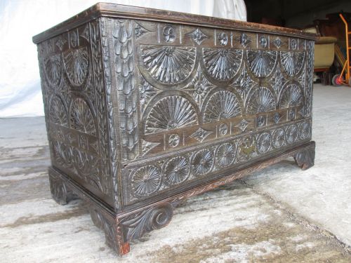 18th Century Carved Oak Mule Coffer Blanket Chest