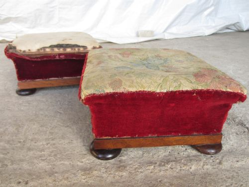 Pair of Georgian Square Mahogany Upholstered Foot Stools
