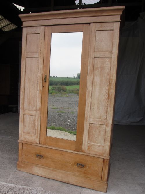 Quality Edwardian Ash / Pine Single Mirror Door Wardrobe