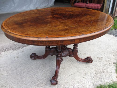 Superb Victorian Burr Walnut Inlaid Crossbanded Oval Tilt Top Breakfast Loo Dining Table