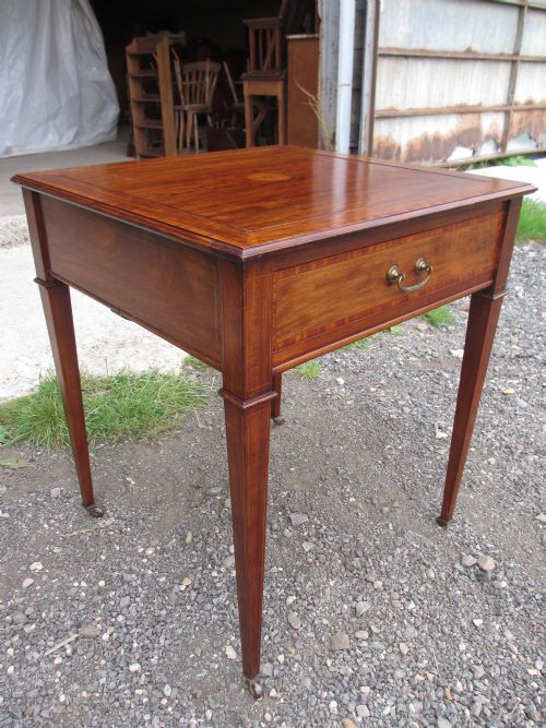 Quality Edwardian Mahogany Games Table with Reversible Inlaid Top and Baize Playing Surface Under, Revealing Chequer Board and Frieze Drawer, Pull Out Tables to Sides Set on Inlaid Tapering Legs on Castors