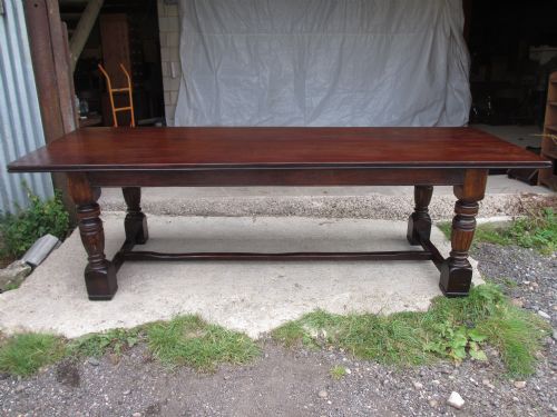 Superb 8.5 Ft Mahogany Refectory Dining Table with Sturdy Turned Legs and H Stretcher