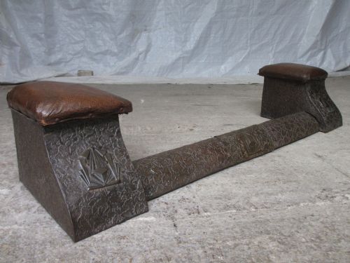Unusual Victorian Copper Embossed Leaf Fire Fender with Coal Box and Upholstered Club Seats
