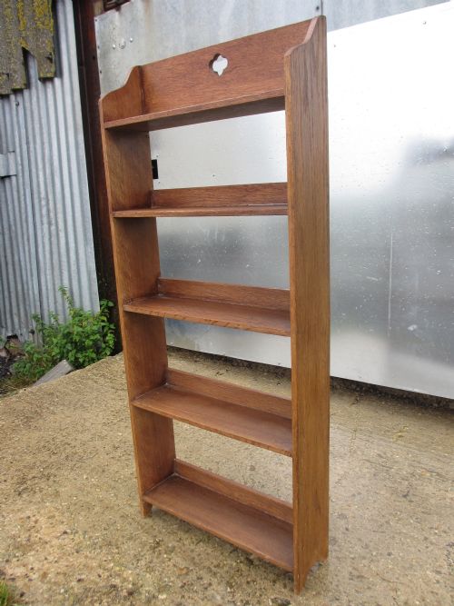 Slim Arts & Crafts Floor Standing Bookcase with 5 Shelves and Pierced Gallery Top