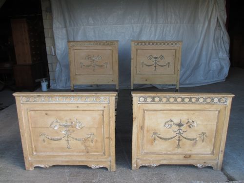 Lovely Pair of 19th Century French Bleached Mahogany with Adams Moulding Single Beds