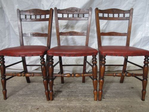 Good Set of 3 Victorian Beechwood Bar Back Kitchen Dining Chairs