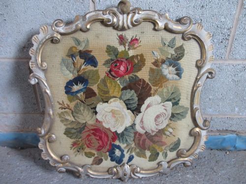 Lovely Victorian Scroll Framed Needlework Floral Hanging Panel Picture