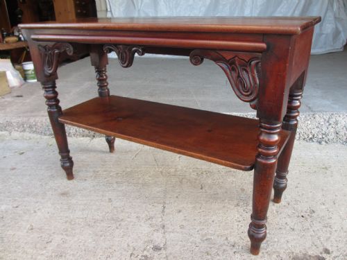 Unusual Victorian Mahogany Pull-out Side Console Buffet Side Table with Under Tier and Turned Legs