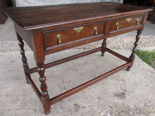 Georgian Oak Console Side Table with Box Stretcher and Twin Drawers