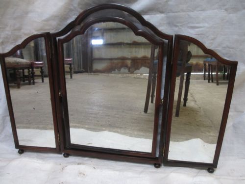 Edwardian Mahogany Triptych Swing Mirror with Reeded Columns