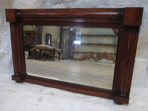 19th Century Regency Mahogany Rectangular Overmantle Mirror with Column Edged Frame